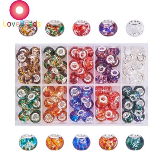 10Pcs 16x10mm Assorted Color Painting Murano Loose Spacer Big Hole Glass Beads Fit Pandora Bracelet Pendant Charms DIY Jewelry