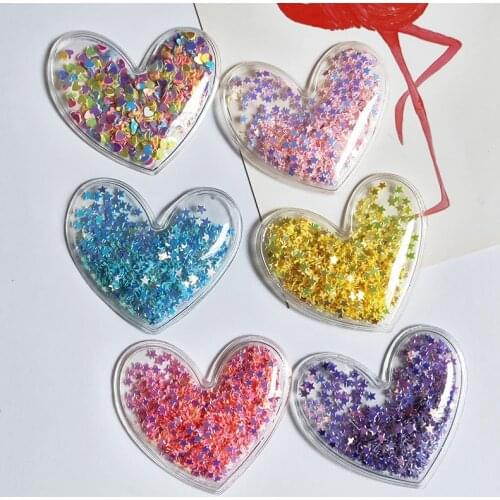 12pcs/lot 5*4.5cm Heart Transparent Bling bling Star Flowing Patches Appliques for Children clip and DIY Hair Clip Accessories