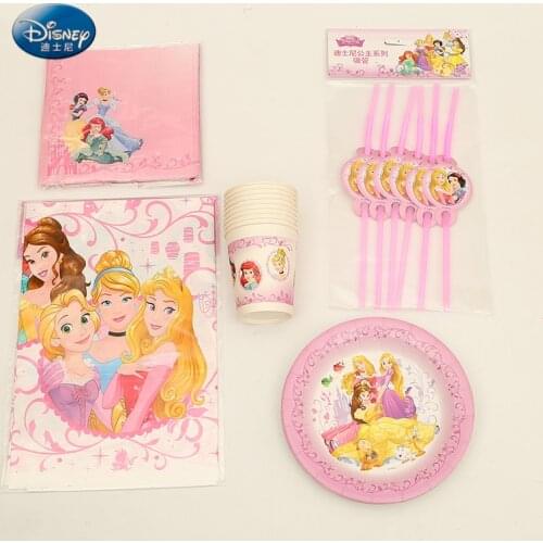 29pcs Princess Party Supplies for 6Kids Birthday Party Decoration Wedding Decoration Cup Straw Plate Napkins Tablecloth