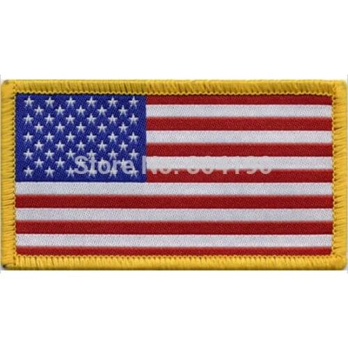 3.1" American Flag USA Stars and Stripes Flag with golden border Uniform Woven Iron On Patch Sew On badge Emo Goth Punk