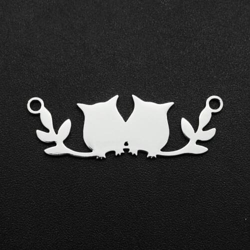 5pcs/lot 100% Stainless Steel 10x29 Night Owl Couple DIY Charm Connector Wholesale Necklace Top Quality