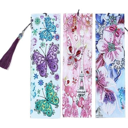 5D Diamond Painting Bookmarks Flower Butterfly Kits for Adults DIY Bookmarks with Tassel Arts Crafts Set Rhinestone Dot Gifts