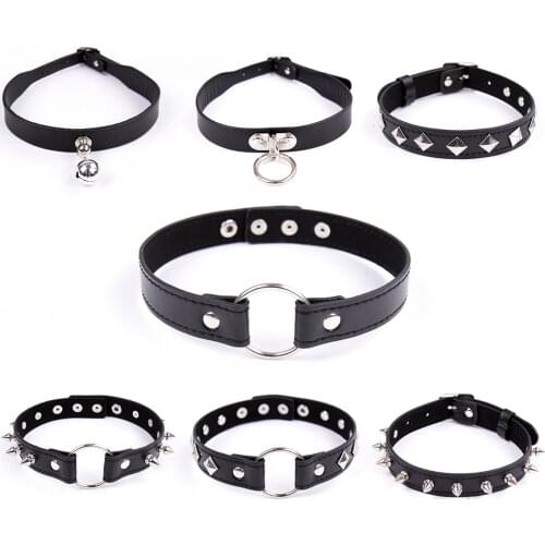 7Type Fetish Sexy Slave Bondage Neck Collar PU Leather Punk Rivets Necklace BDSM Bondage Restraints Sex Collar Erotic Accessory
