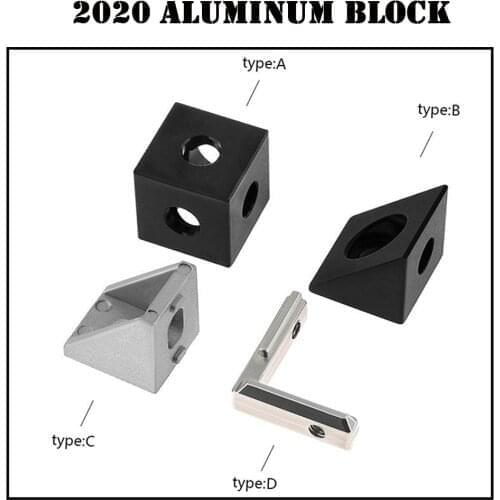 3D Printer 2020 Aluminum Block Cube Prism Connector Wheel Regulator Corner V-slot Three Way Connector 90 degree Angl