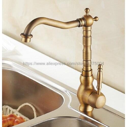 Antique brass kitchen faucet single handle single hole kitchen tap 360 degree rotation spout cold and hot water mixer Nan001