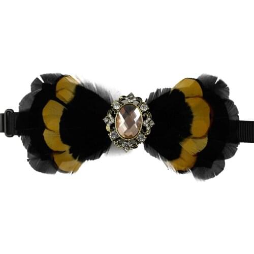 Free shipping new fashion male Mens Black bow tie feather diamond wedding England casual wedding party Host tie Headwear