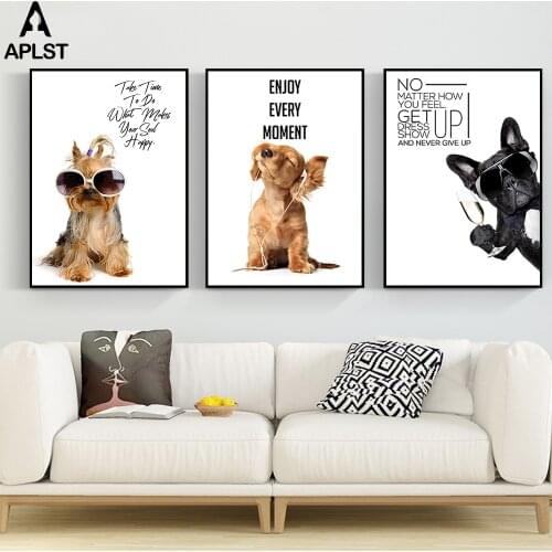 Baby Infant Kid Toddlers Room Decoration Cool Puppy Dog Canvas Print Never Give Up Quote Printing Animal Wall Pictures Poster