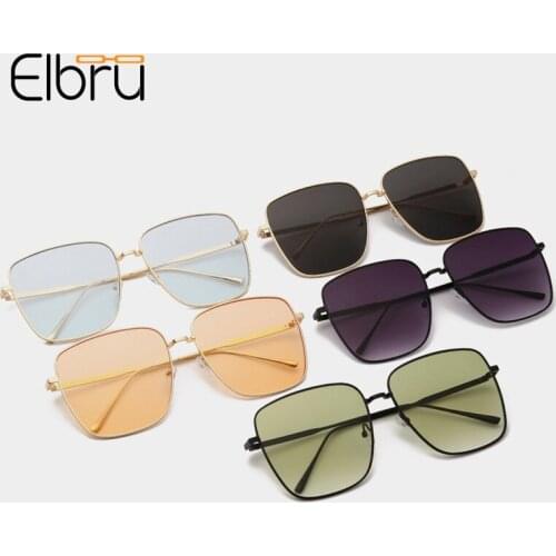 Elbru Fashion Oversized Square Sunglasses Brand Designer Colorful Eyewear Vintage Street Snap Sunshades Women UV400 Sun Glasses