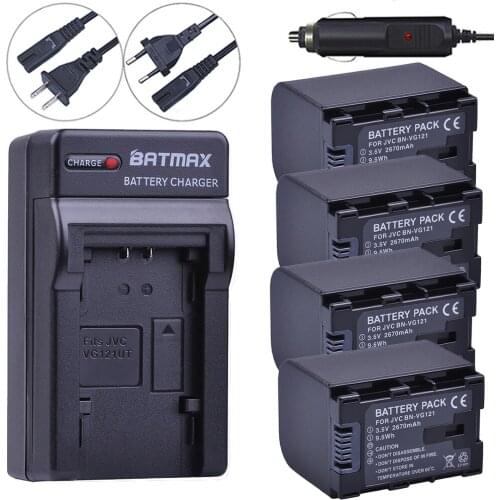 4Pc BN-VG121 2670mAh BN VG121 BN-VG138 VG114 VG107 Camera Batteries + Single Charger for JVC GZ E10 E100 E245 E265 E565 EX210