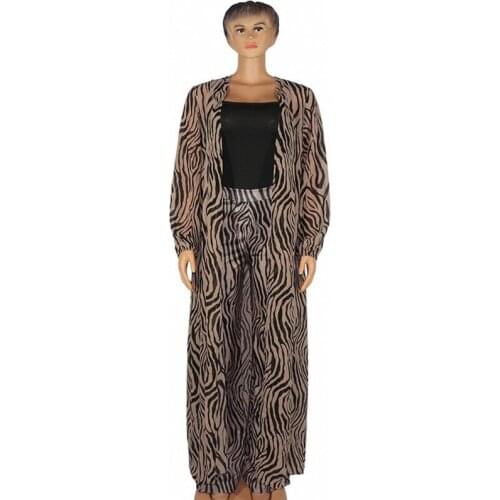 3 Piece Womens Matching Set 2021 Dashiki Traditional African Clothing Women Africaine Print Long Coat Tops And Pants Sets