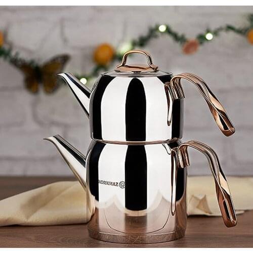 Korkmaz Steama Set 1teapot Brewing Delightful Hot English and Chinese Tea with Silver and Gold Colored Handle Options
