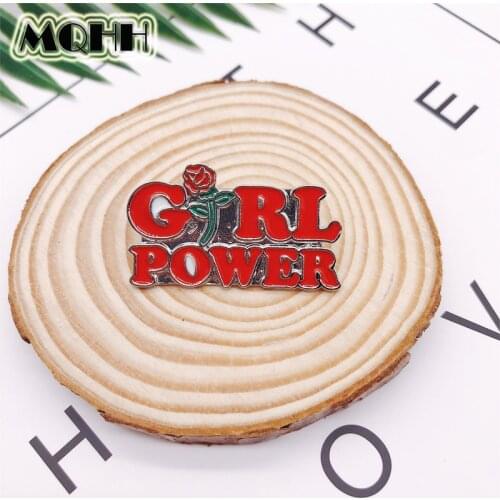 Creative Cartoon Letters GIRL POWER Flowers Roses Enamel Brooches Alloy Badges T-shirt Bags Pins Accessories Women Jewelry Gift