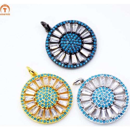 ASA&TESS Micro Pave CZ Zirconia Round pendant Beads Crystal Zircon Eye Charm Jewelry charms Findings for jewelry making