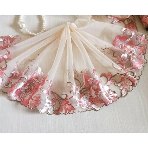 Big Flowers Embroidered Lace Trim Peachy Pink Tulle Lace Fabric 8.26" Wide Doll Dress Underwear Costume DIY Craft Supplies