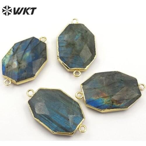 WT-C263 Faceted Labradorite Stone Pendant Sparkly Exquisite Polygon Shape Stone With Gold Trim Pendant For Vintage Jewelry
