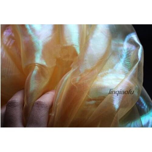 Laser Symphony Precious Gold Organza Colorful dress wedding gauze perspective fashion fabric