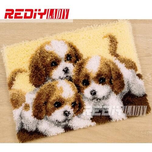 Hot 3D Latch Hook Rug Kits DIY Needlework Unfinished Crocheting Rug Yarn Cushion Mat Three Dogs Handicraft Embroidery Carpet Rug