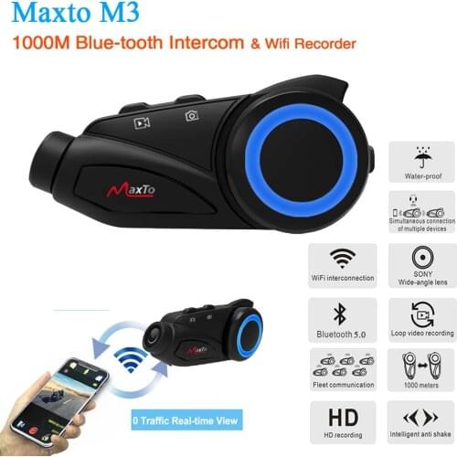 Maxto M3 Motorcycle Helmet Intercom Group 6 Riders Bluetooth WIFI Moto Recorder Interphone Headset W/Sony Lens Dash Cam HD 1080P