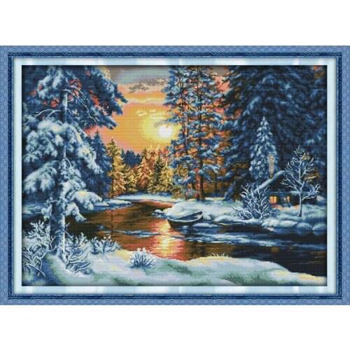 Everlasting Love Sunset Snow Chinese Cross Stitch Kits Ecological Cotton Stamped Printed 11CT DIY New Year Decorations For Home