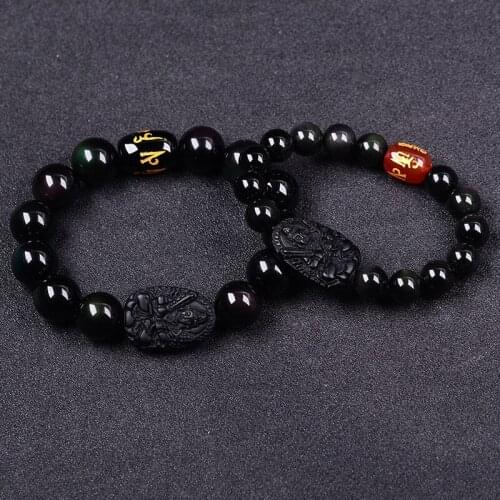 JoursNeige Natural Obsidian Stone Bracelet Guardian Akashagarbha Zodiac OX Tiger Natal Buddha Amulet Mascot Lucky Bracelet