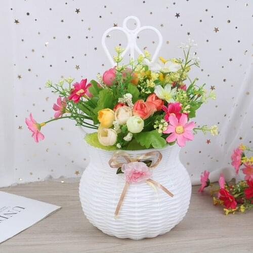 1pc Flower Hanging Basket Vase Rattan Wall Hanging Small Artificial Rattan Flower Basket For Home Decoration Color Random