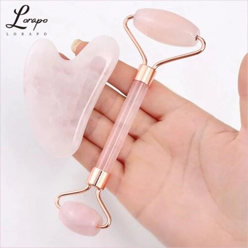 Jade Massage Facial Massager Facial Relaxation Lifting Tool Jade Rolling Stone Natural Rose Quartz Massager Beauty Skin Care Set