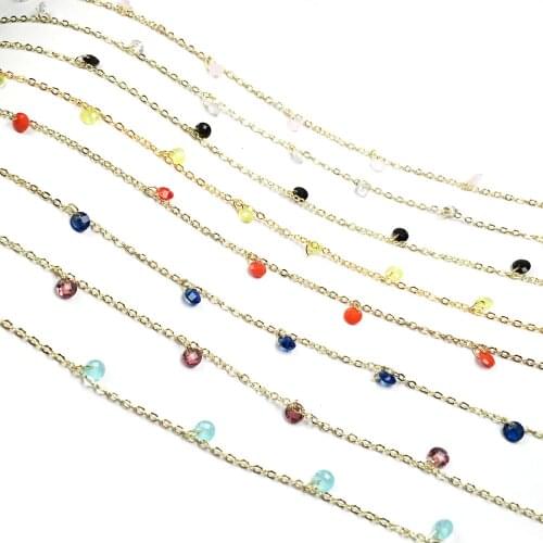 2021 New Natural Stone Crystal Beads Chain Handmade Gold Wire Wrapped Rosary Chains for Jewelry Making DIY Bracelet Anklet 1m