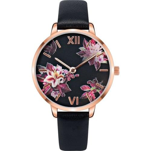 New Design Simple 3D Flower Printing Ladies' Watches