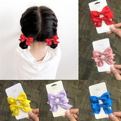 2pcs/set 3 Inches Solid Color Handmade Bowknot Toddler Hair Clip Cute Bows Princess Hairpin Kids Accessories Clothing Decoration