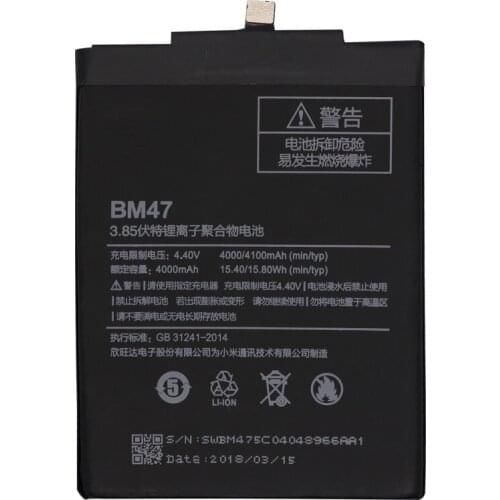 Original antirr 4000mAh BM47 Smart Phone Battery For Xiaomi Redmi 3 3S Battery Red Rice Hongmi Redmi 3X Replacement Batteries