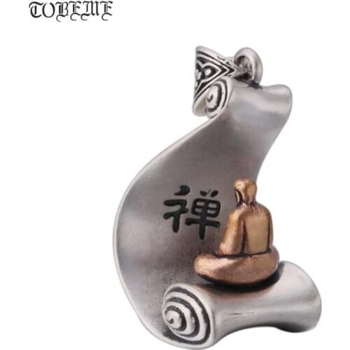 Handmade 925 Silver Buddha Statue Amulet Necklace Tibetan Buddha Pendant Necklace Sterling Good Luck Necklace