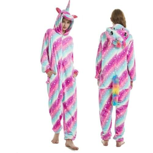 Big mouth christmas deer Pajama Sets Cartoon Sleepwear Women kugurumi Pajama Flannel Animal purple Unicorn