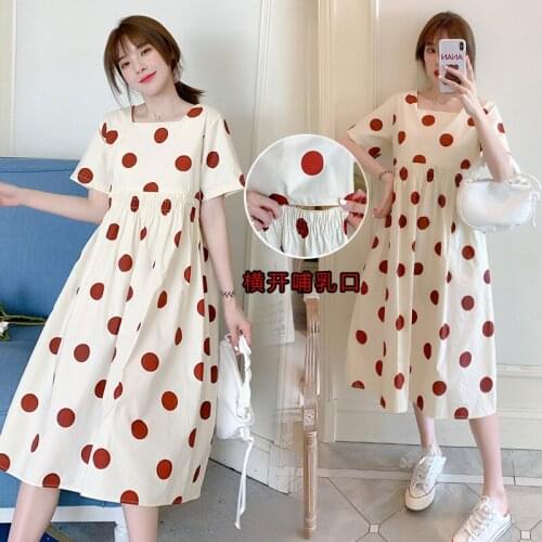 Maternity Dresses Nursing Dress Women Short Sleeve Dot Cotton Casual Breastfeeding Dress For Pregnant women baby feeding clothes