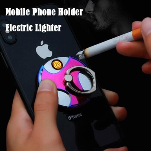 Metal Windproof Electric Lighter Cool Rechargeable USB Charing Lighters Dropship Suppliers Two-in-one Function Phone Stand