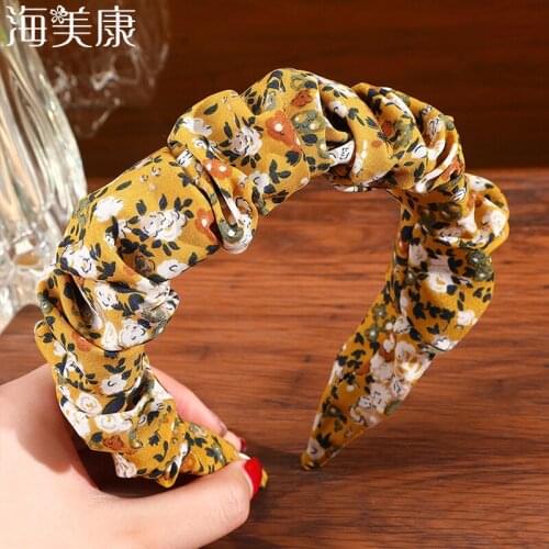 Haimeikang Pleated Headband Bezel Floret Turban Women Wide Hairbands Female Girls Elastic Hair Accessories Headwear Head Hoop