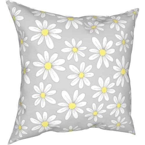 Simple Daisies On Gray Pillowcase Printed Polyester Cushion Cover Decor Throw Pillow Case Cover Seat Zippered 18"