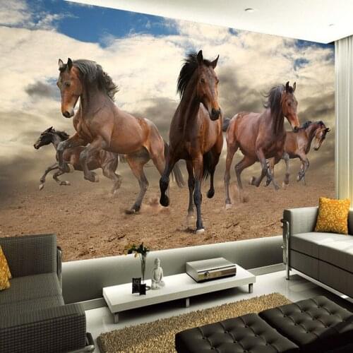 Dropship Custom 3D Mural Wallpaper Non Woven Stereoscopic Galloping Horse Home Decoration Luxury Walpaper Living Room Decoration