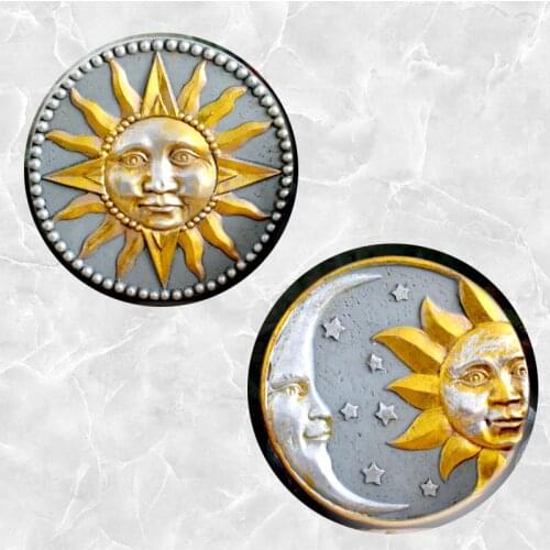 PRZY Silicone Mold Cement and Concrete Tray Sun & Moon God Holder Tray Molds Courtyard Garden Ornaments 17CM Cement Plates Mould