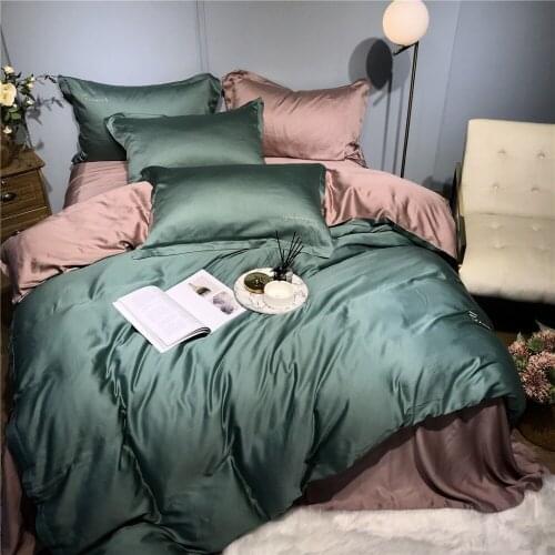 Deluxe pure-color double-match Tencel 4-piece Royal Bedding Set Large Down Quilt Set Bed Sheet Pillow Set