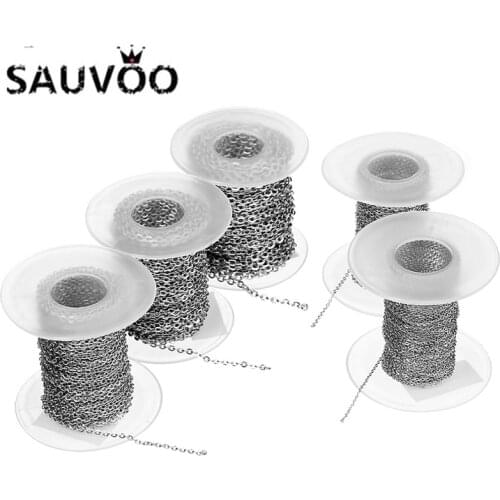 SAUVOO 10 Yard/lot 1mm 1.5mm 2mm 2.5mm 3mm Stainless Steel Flat Rolo Cable Bulk Chain for DIY Jewelry Making Materials Supplier