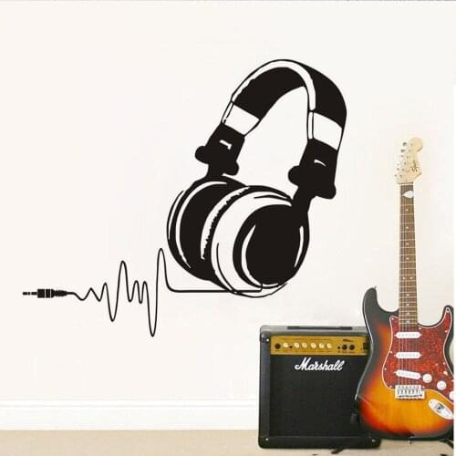 Listen To Music Headphones Wall Sticker Vinyl Musician Music Room Earphone Bedroom Wall Decal Removable Art Room Decoration Z246