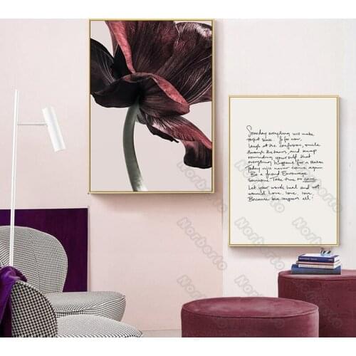 Modern Canvas Painting Poster Art Burgundy Rose Details Black Letters Retro Scenery Motivated Quotas for Home Rooms Wall Decorat