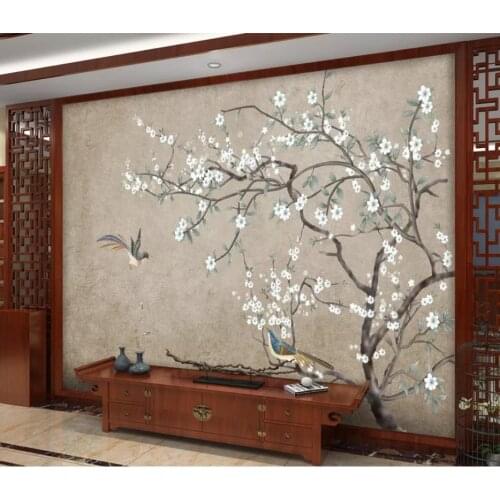 Modern Custom 3D Wallpaper Flower and bird illustration, television background painting Wallpaper Mural Painting For Living Room