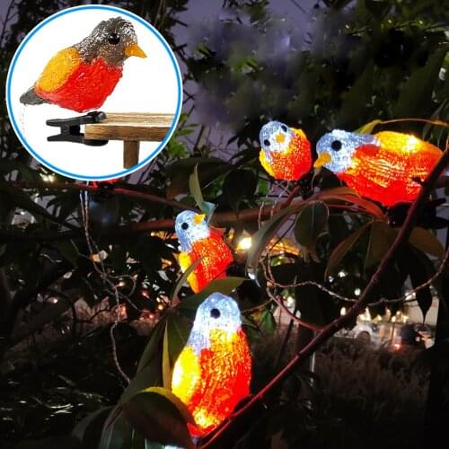 Outdoor Bird Solar String Lights 5LED 6.6ft Waterproof Fairy Lighting for Christmas Tree Garden Patio Fence Party Decoration