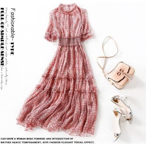 High Quality 100% Silk Summer Dress Woman Long Floral Dresses for Women Korean Elegant Dress 2021 Vestido De Mujer Pph3362