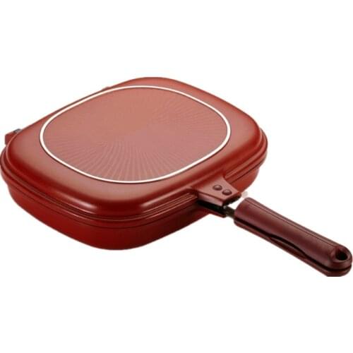 High quality 28cm Size Pan Double Side Grill Fry Pan Cookware Double Face Pan Steak Fry Pan Pancake outdoor Kitchen supplies