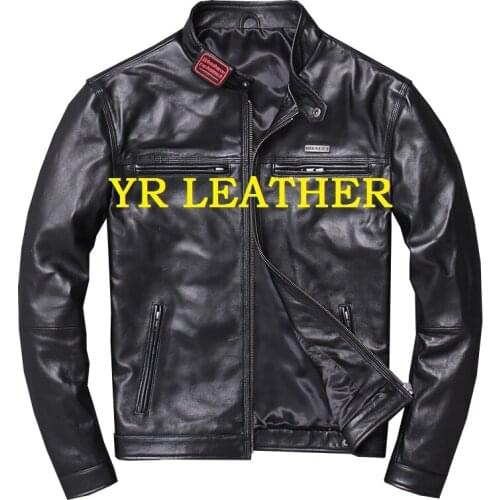 YR!Free shipping.Wholesales.Brand motor biker style tanning sheepskin jacket man.fashion genuine leather coat.cool slim jackets