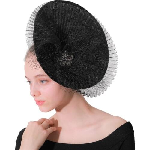 Prom Derby Black Mesh Wide Brim Fascinators Hats Ladies Women Chapeau Cap Hair Pin Race Elegant Headpiece Classic Accessory