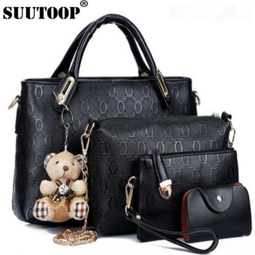 Famous brand women bag top-handle bags fashion lady shoulder bag handbag set PU Leather bag womens handbags 4pcs/set for female