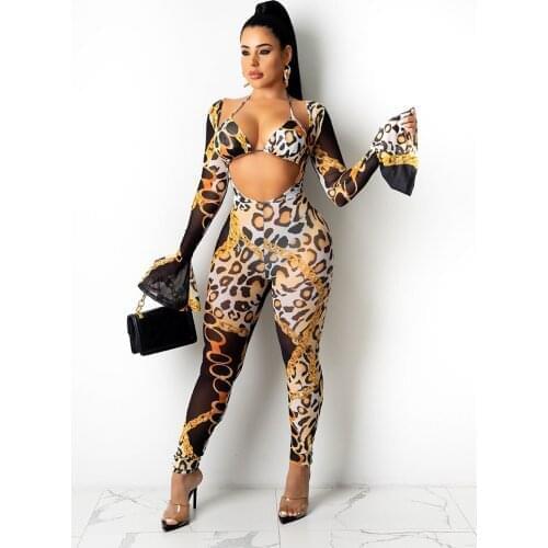 2021 Womens New Fashion Sexy Casual Slim Screen Perspective Digital Personalized Printing Two Piece Set